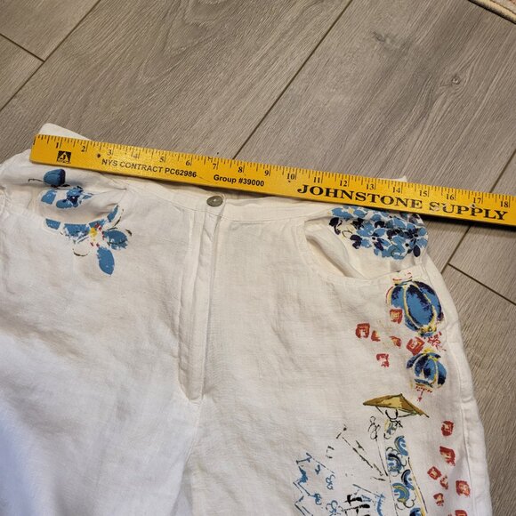 Vintage Chicos Linen Jean Capri with Asian painting Size 2 - Picture 6 of 8
